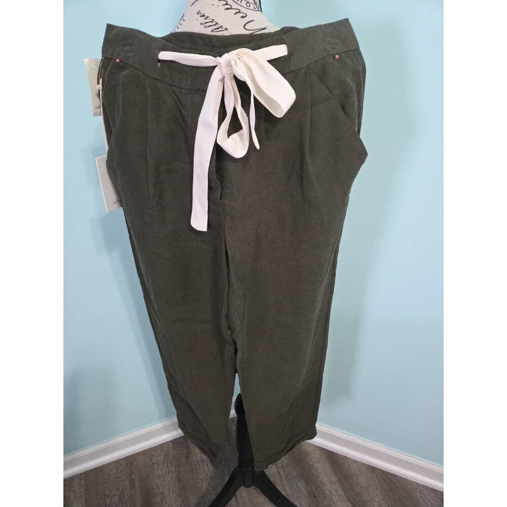 Aritzia Wilfred Allant Cropped Linen Pants High Waist Rolled Cuff 4 new with tag